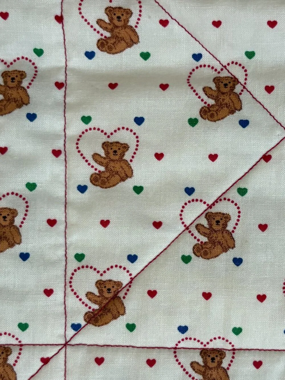 Handmade Quilted Throw Teddy Bear Heart Valentine Squares Cornerstones Nursery